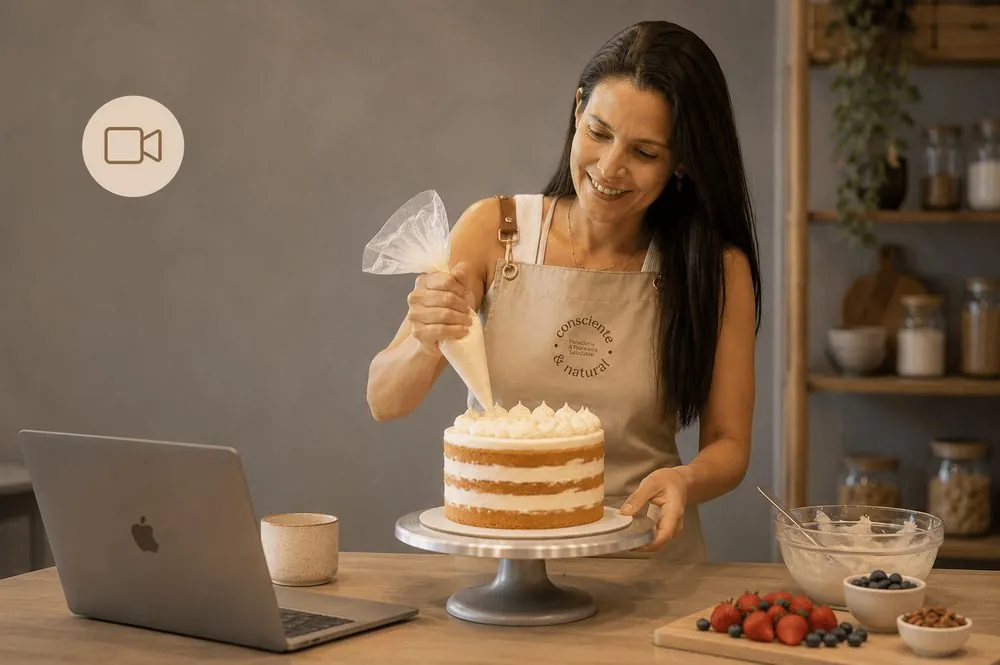 Sindy decorando una torta saludable